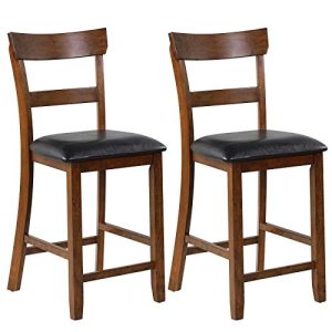 Bar Stools Set of 2, 25.5-Inch Counter Height Chair with Backrest, Foam-Padded Cushion, Rubber Wood Legs, Wooden Vintage Dining