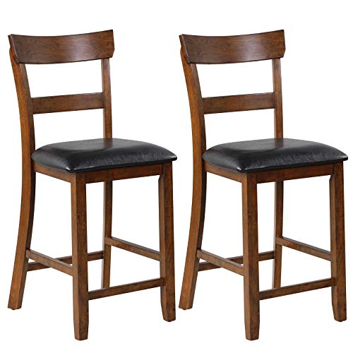 Bar Stools Set of 2, 25.5-Inch Counter Height Chair with Backrest, Foam-Padded Cushion, Rubber Wood Legs, Wooden Vintage Dining