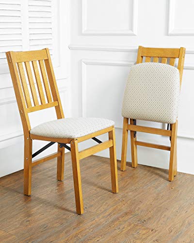Stakmore Arts and Craft Wooden Folding Chairs with Padded Seats, Set of 2 - No Assembly Foldable Dining Chairs, Steel Folding