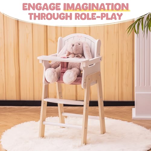 Wooden Baby Doll High Chair, Pink Wooden Baby Doll Chair for 18 Inch Dolls, Pretend Play High Chair Baby Doll Accessories, Small