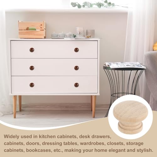 5Pcs Round Wood Drawer Knob, 1.3" x 0.98" Round Cabinet Knobs Mushroom Shape Wooden Knobs with Screws for Furniture Drawer
