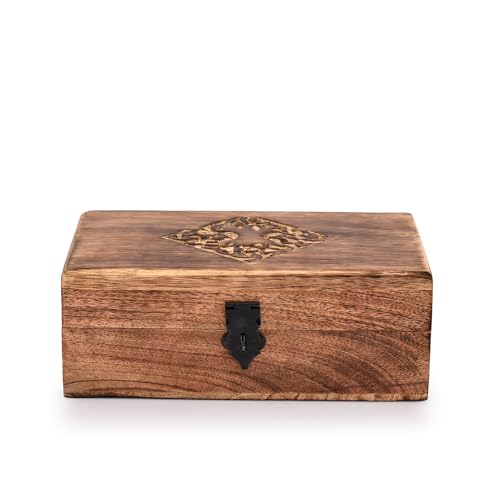 Handmade Wooden Jewellery Trinket Box Keepsake Storage Organizer with Hand Carved Celtic Design