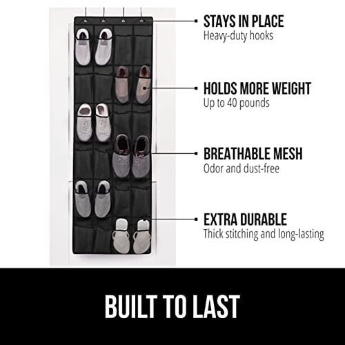 Over the Door Shoe Organizer, 24 Large Breathable Mesh Pockets, Space Saving Hanging Storage Holder, Closet Rack Hanger Holds Up