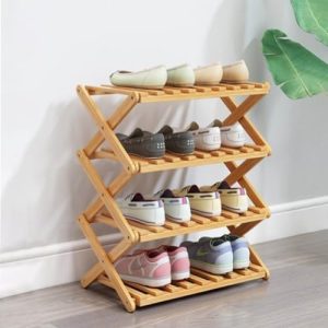 4 Tier Bamboo Shoe Rack,Portable Folding Shoe Storage Rack,Without Installation Small Shoe Rack Perfect for Corridors, Bedrooms