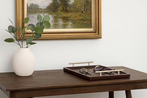 Acacia Wood Serving Tray – 17" x 13" Ottoman Tray with Metal Handles for Coffee Table, Breakfast, Snacks, Tea, Food – Decorative