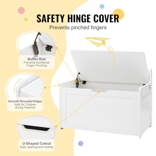 Wooden Toy Chest for Kids, Toddler Toy Storage Box with Flip-Top Lid and Safety Hinge, 32.68 x 17.91 x 24.02 Large Kids Storage