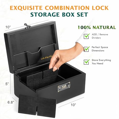 Bamboo Smell Proof Container Locking Box, Large Wooden Storage Box with Glass Jar, Christmas Gifts for Men Women, Home Decor &