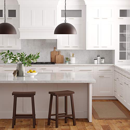 Solid Wood Saddle-Seat Kitchen Counter Barstool with Footrest, Easy Assembly - 24-Inch Height - Walnut - Set of 2