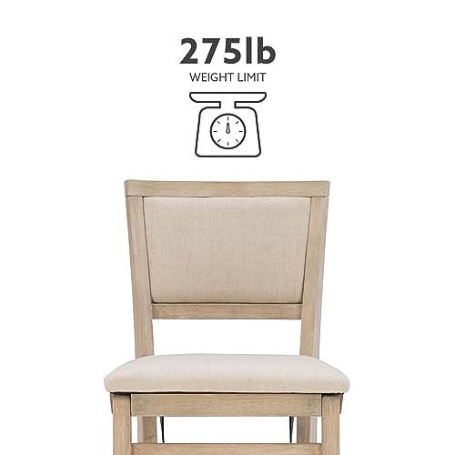 Keira Natural Rustic Wooden Folding Counter Stool with Beige Upholstered Seat and Back