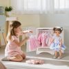 Wooden Baby Doll Closet, Wooden Furniture Armoire Dolls Wardrobe for Baby Doll Clothes Storage, Fit 12-16 Inch Doll Clothes,