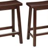 Solid Wood Saddle-Seat Kitchen Counter Barstool with Footrest, Easy Assembly - 24-Inch Height - Walnut - Set of 2