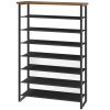 Shoe Rack, 8-Tier Shoe Shelf for Closet, 7 Fabric Shelves, Wooden Top, Large Shoe Organizer, Holds 24-28 Pairs of Shoes,