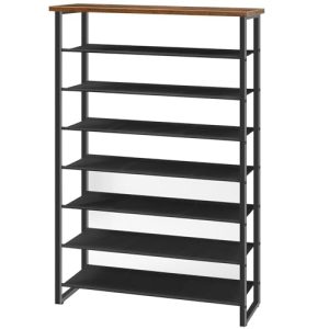 Shoe Rack, 8-Tier Shoe Shelf for Closet, 7 Fabric Shelves, Wooden Top, Large Shoe Organizer, Holds 24-28 Pairs of Shoes,