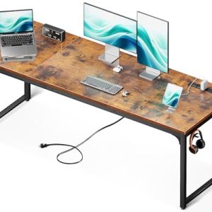 71 Inch Computer Desk with USB Ports, Large Office Desk, Long Study Student Writing Desk, Rustic Brown