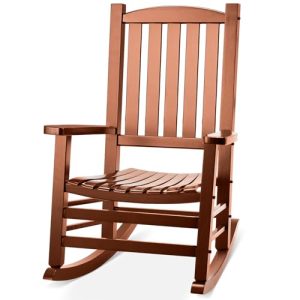 Wood Outdoor Rocking Chair, Oversized Patio Rocking Chair w/400lbs Support & High Backrest | Porch, Lawn, Garden, Backyard,