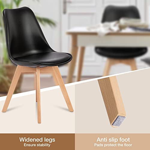 Dining Chairs Set of 4 Kitchen Mid-Century Modern Chairs with Wood Legs and PU Leather Cushion for Living Room Bedroom Outdoor