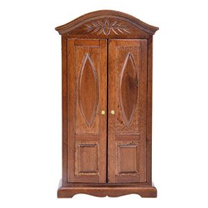 Dollhouse Wooden Wardrobe, 1:12 Scale Mini Vintage Wooden Double Door Closet Wardrobe Dolls House Accessory Dollhouse