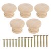 5Pcs Round Wood Drawer Knob, 1.3" x 0.98" Round Cabinet Knobs Mushroom Shape Wooden Knobs with Screws for Furniture Drawer