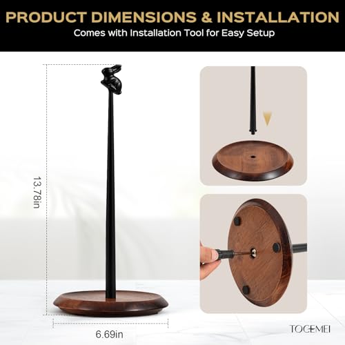 Paper Towel Holder Countertop, Cute Bunny Design - Natural Solid Wood Base with Iron Rod, Wooden Paper Towel Holder countertop