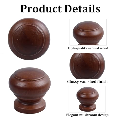 12Pcs 1" Round Wooden Drawer Knobs, Finished Mushroom Shape Cabinet Pulls Handles, Natural Wood Dresser Knobs for Kitchen