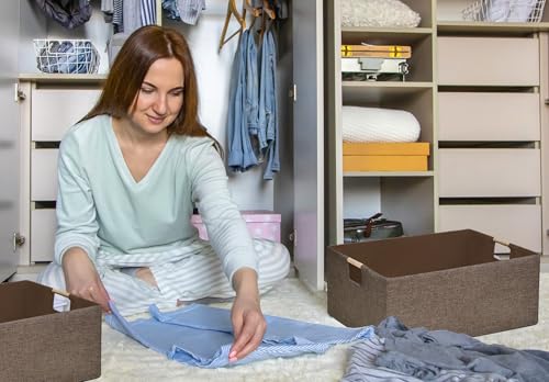 Collapsible Storage Box 16.9"x12.5"x7" with Wooden Handles | Foldable Organizer for Closet, Shelves, Toys & Cosmetics | Durable