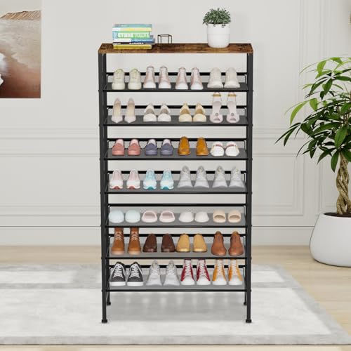 Large Shoe Rack 8 Tier Shoe Organizer, Heavy Duty Metal Shoe Storage Vertical Shoe Rack for Closet Front Door Entrance, Up to 28