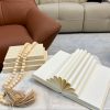 Linen Covered Decorative Books 4 Pieces, Neutral Home Decor Coffee Table Books with Wooden Beaded Tassel, Stacked Books for