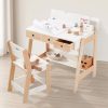 Kids Wooden Table and Chair Set, Study Desk and Chair Set with Storage Drawer, White Learning Table with Cabinets for Boys and