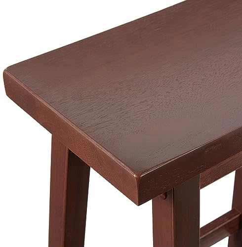 Solid Wood Saddle-Seat Kitchen Counter Barstool with Footrest, Easy Assembly - 24-Inch Height - Walnut - Set of 2