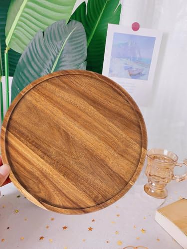 13.8 Inch Wooden Serving Tray,Round Wooden Decorative Serving Tray for Coffee Table and Home Decor, Round Wood Trays for Table