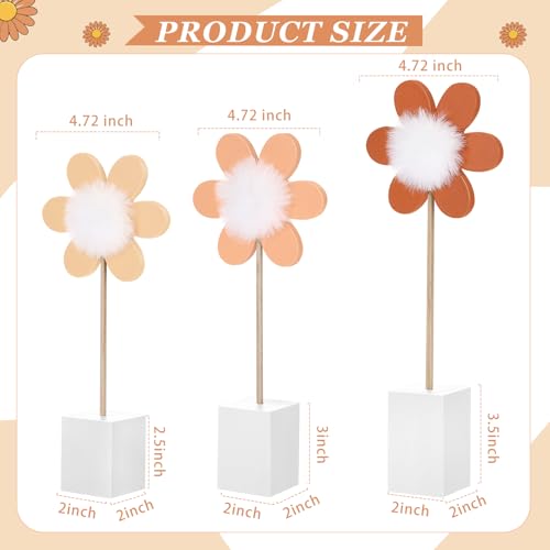 3 Pcs Daisy Nursery Shelf Decor Boho Daisy Table Centerpieces Wooden Flower Nursery Decor Bohemian Style Standing Tabletop
