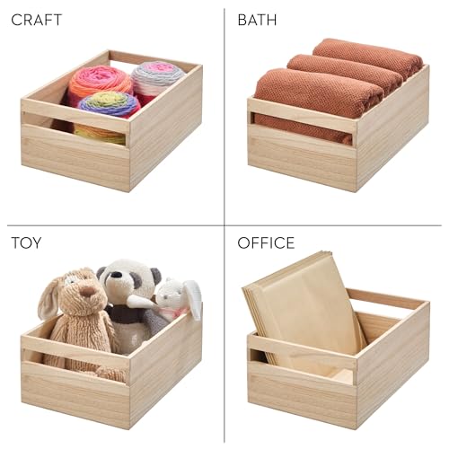 iDesign Paulownia Wood Collection Storage Bin with Handles, 15" x 10" x 6", Natural