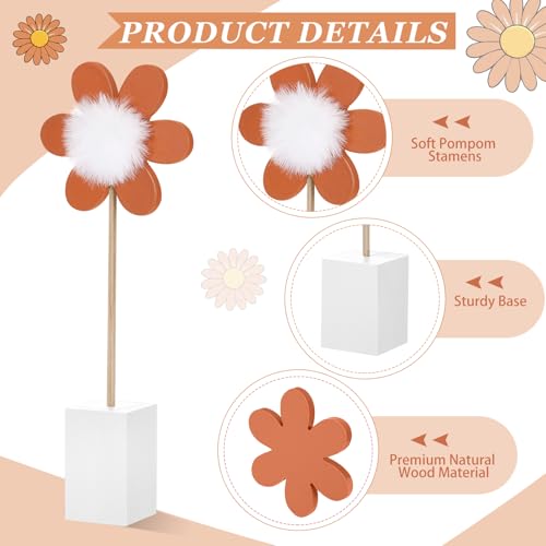 3 Pcs Daisy Nursery Shelf Decor Boho Daisy Table Centerpieces Wooden Flower Nursery Decor Bohemian Style Standing Tabletop