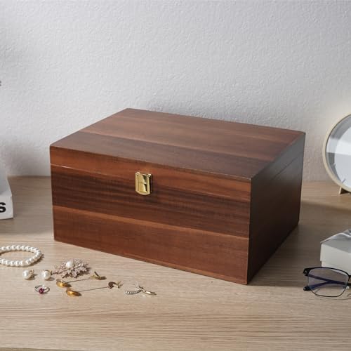 Large Wooden Keepsake Box - Wood Storage Box Decorative Boxes with Lid for Storing Keepsake Memory Gift, 12.5 IN Decorative