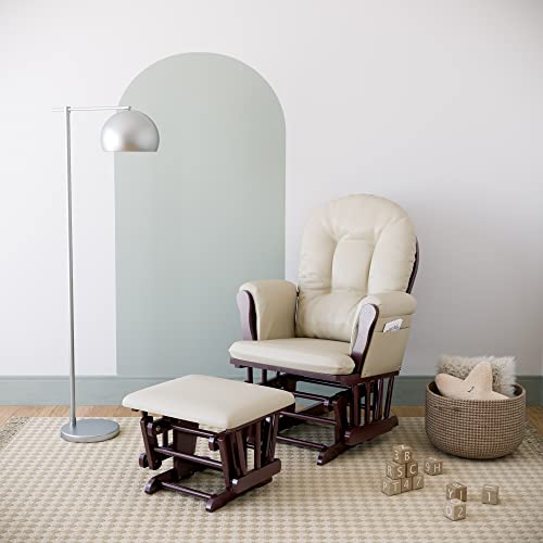 Premium Hoop Glider & Ottoman (Espresso with Beige) — GREENGUARD Gold Certified, Solid Wood Craftsmanship, Convenient Storage