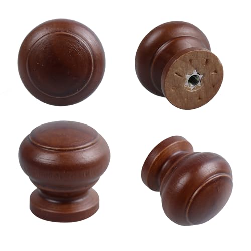 12Pcs 1" Round Wooden Drawer Knobs, Finished Mushroom Shape Cabinet Pulls Handles, Natural Wood Dresser Knobs for Kitchen