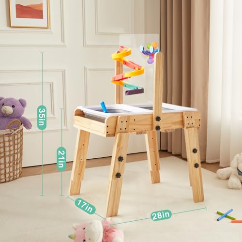 Sand and Water Table for Toddlers Ages 3+, Kids Wooden Sensory Activity Table with 2 Collapsible Storage Bins, Acrylic Painting