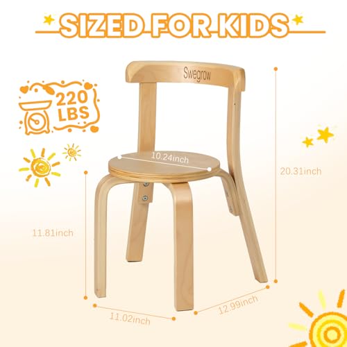 Wooden Kids Chair, Toddler Chair for Table, Kids Stackable Chairs, Kid Wooden Furniture for Family/Playroom/Classroom（Set of
