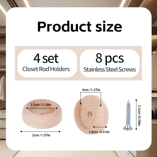 Wood Closet Pole Socket, Closet Pole Socket, Wooden Closet Rod Holders for Closet Poles for Hanging Clothes, Wooden Closet Rod