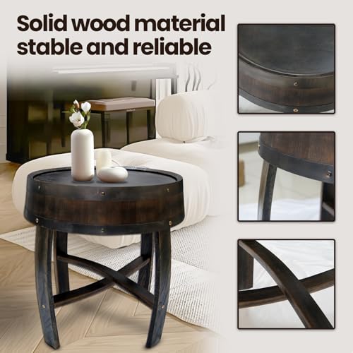 Medieval Retro Wine Barrel Design Coffee Table Wooden Round Creative End Table for Indoor Outdoor, 23" Brown Barrel Tables for