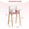 Wooden Baby Doll High Chair, Pink Wooden Baby Doll Chair for 18 Inch Dolls, Pretend Play High Chair Baby Doll Accessories, Small