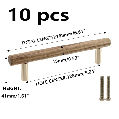 10Pcs Wood Drawer Pulls,5 inch Hole Center Pull Handles Wood,Wooden Handles for Dresser Drawers,Cabinets,Kitchen,Wardrobe