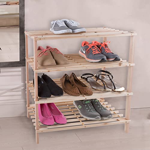 Shoe Storage Rack - 4-Tier Wood Shoe Organizer for Closet, Bathroom, Entryway - Footwear Shelf Holds 12 Pairs Sneakers or Boots