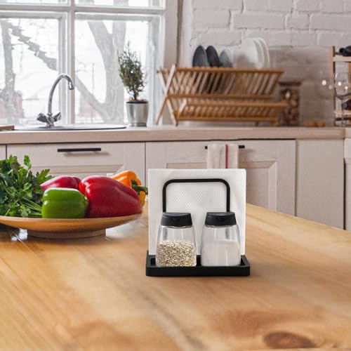 Napkin Holder for Table Farmhouse Wooden Napkin Dispenser Rustic Paper Napkin Storage for Kitchen Dining Room Coffee Bar, Black