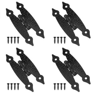 4pcs 3.5 inch Black Antique Iron H Shaped Hinge for Cabinets Kitchens Wardrobes Wooden Drawers Jewelry Boxes, Flat Hinges,