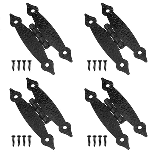 4pcs 3.5 inch Black Antique Iron H Shaped Hinge for Cabinets Kitchens Wardrobes Wooden Drawers Jewelry Boxes, Flat Hinges,