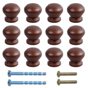 12Pcs 1" Round Wooden Drawer Knobs, Finished Mushroom Shape Cabinet Pulls Handles, Natural Wood Dresser Knobs for Kitchen