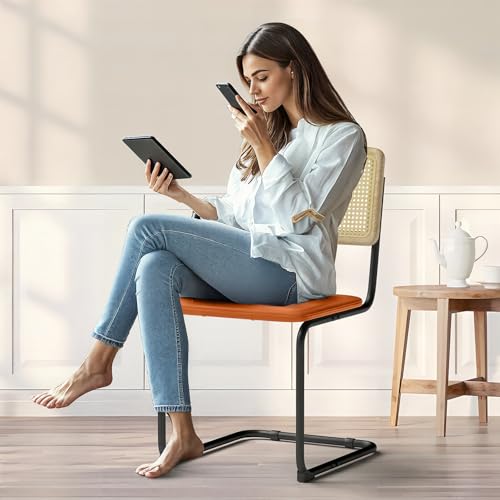 400lbs - Heavy Duty Rattan Dining Chair, Armrest Leather Cushions and Metal Frames, High-end and Durable with Rattan Weaving,