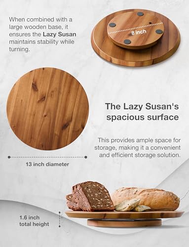 13" Acacia Lazy Susan Organizer for Table - Wooden Lazy Susan Turntable - Wood Kitchen Turntable Storage Food for Cheese Boards,