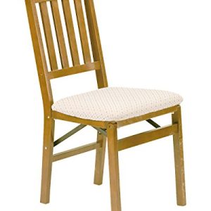 Stakmore Arts and Craft Wooden Folding Chairs with Padded Seats, Set of 2 - No Assembly Foldable Dining Chairs, Steel Folding